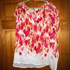 Liz Claiborne Red and Orange Floral Blouse